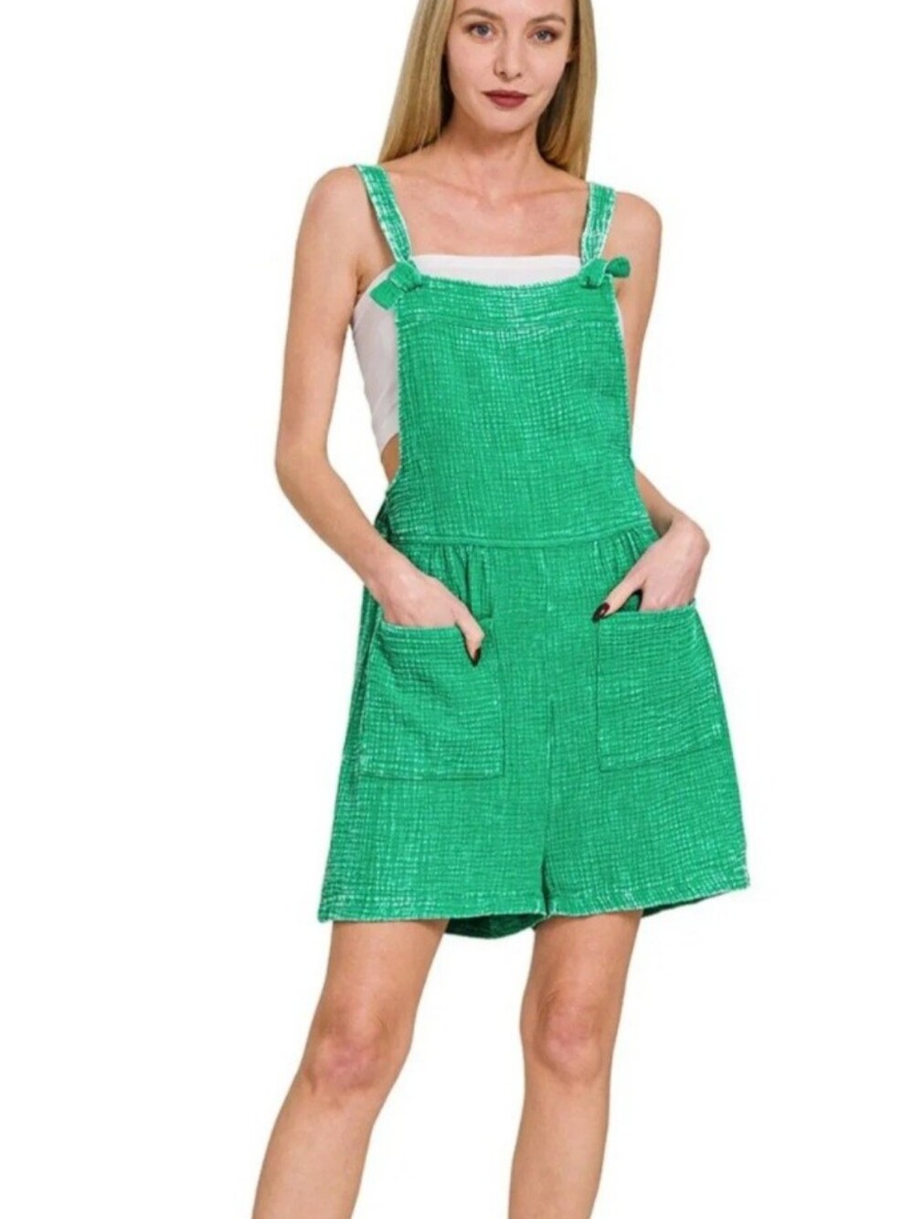 Zenana Acidwashed Kelly Green Romper